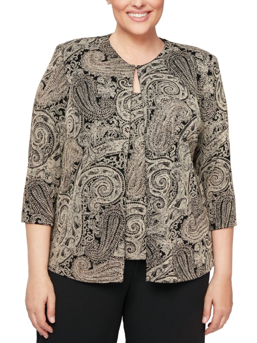 NWT Alex Evenings Plus Size 3X Glitter-Print Paisley Jacket & Top Set NEW